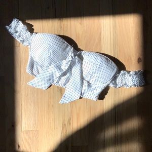 Polka dot off the shoulder crop top.